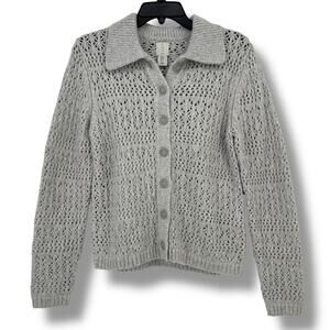 Joie Open Knit Collared Cardigan Sweater Womens Size Small Heather Gray
